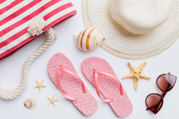 istock Summer vacation concept flat lay. beach accessories and towel top view. Space for text. travel concept 1504100003