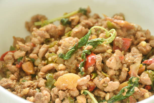 istock spicy stir fried chop pork with chili and basil leaf 1504100099
