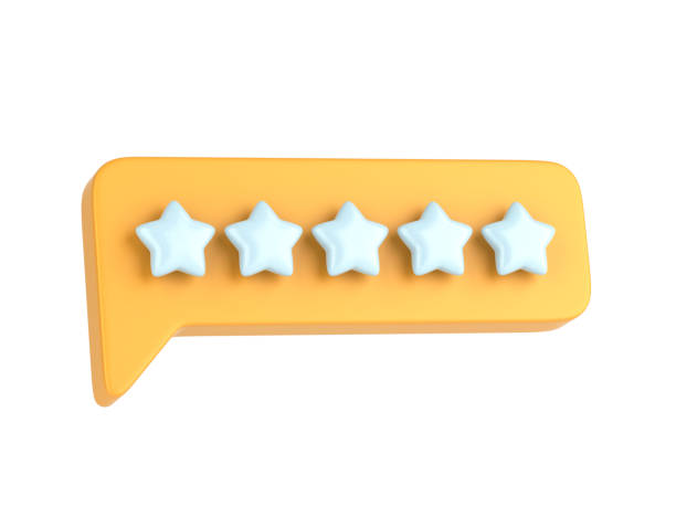 istock Yellow speech bubble with five stars on white background 1504125326