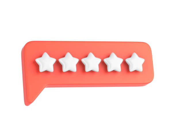 istock Red speech bubble with five stars on white background 1504125327