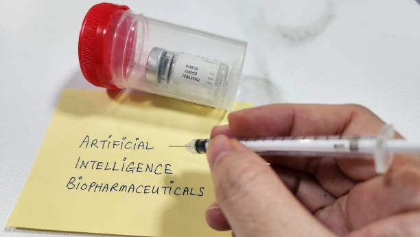 istock Artificial Intelligence used in biopharmaceutical and medical field concept using syringe and vaccine 1504128596