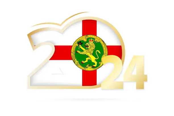 Vector illustration of Year 2024 with Alderney Flag pattern.