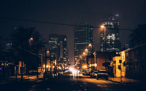 Five Points district and downtown Denver City view from the street in Five Points district. Denver, Colorado, USA urban lights denver stock pictures, royalty-free photos & images