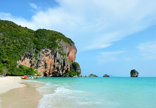 Pranang cave beach. Beautiful tropical landscape in Krabi, Thailand.