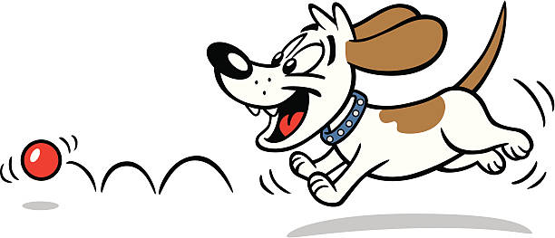 ilustrações, clipart, desenhos animados e ícones de cachorro perseguindo uma bola - bouncing