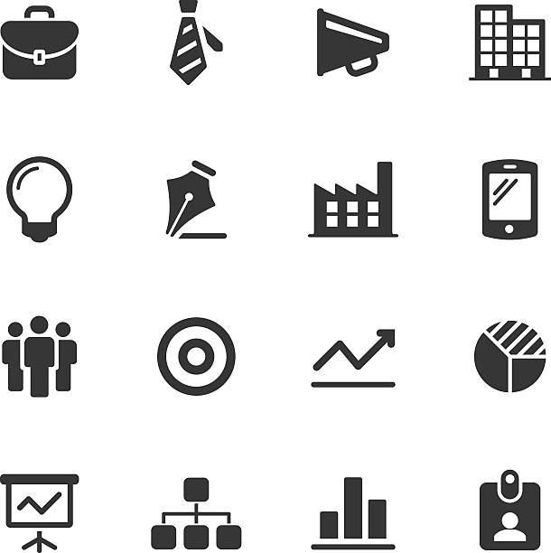 Black and white business icons vector art illustration