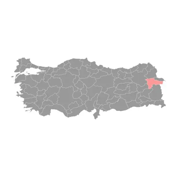 Vector illustration of Agri province map, administrative divisions of Turkey. Vector illustration.