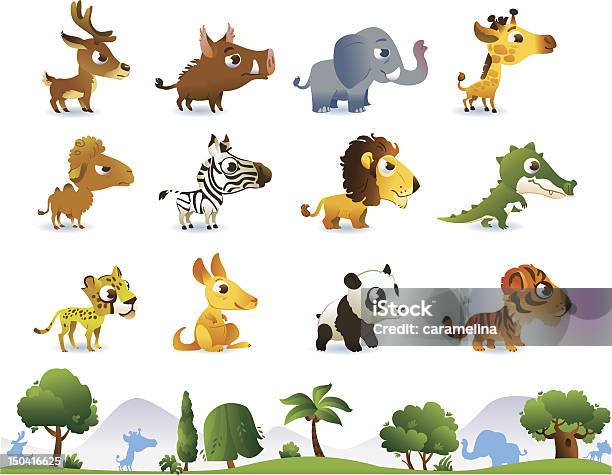 Big Zoo Animals Set Stock Illustration - Download Image Now - Zebra, Alligator, Animal