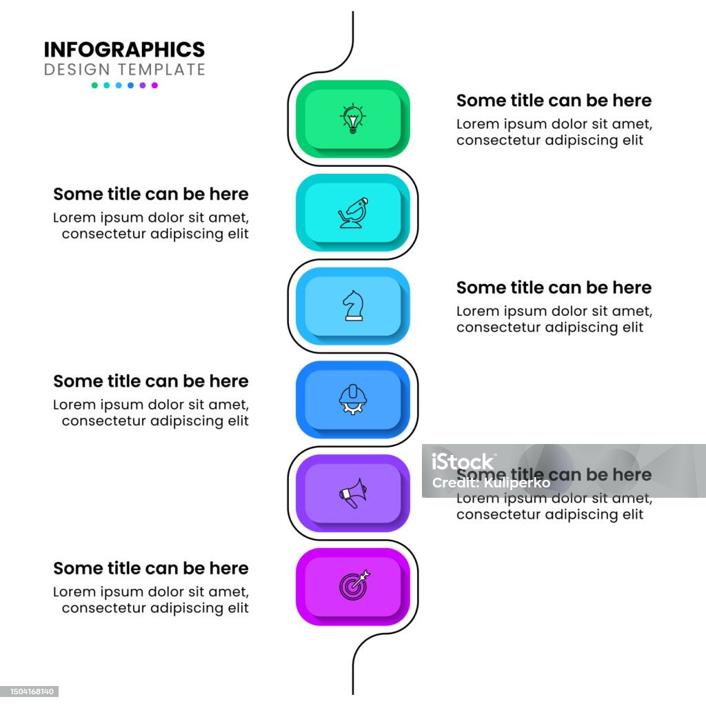 Infografikvorlage Ein Vertikaler Pfad Mit 6 Rechtecken Stock Vektor Art