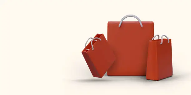 Vector illustration of Web page with 3d shopping bags collection. Landing page for souvenir shop