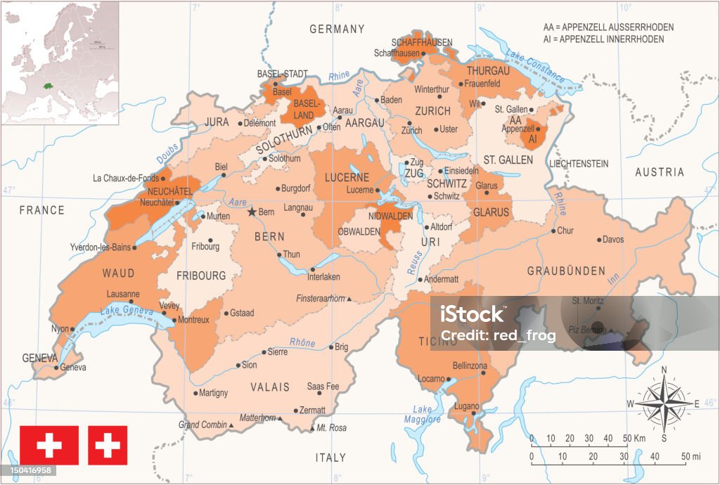 Mapa de Suiza - arte vectorial de Mapa libre de derechos