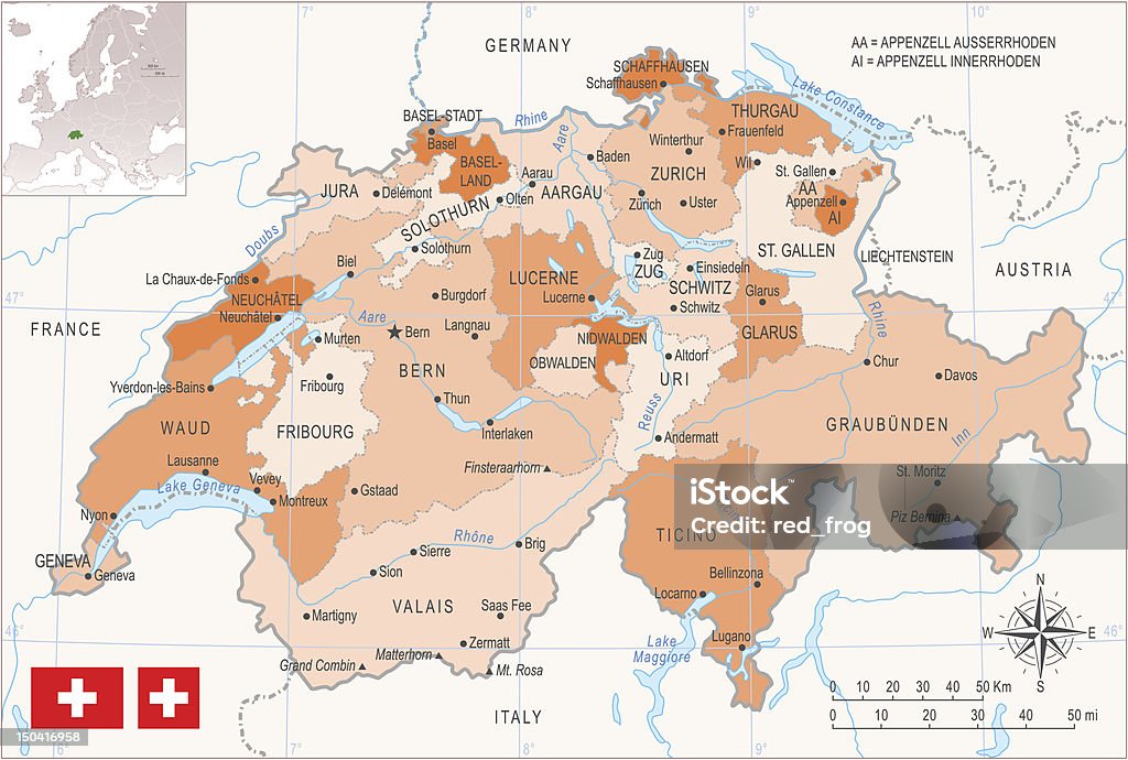 Suíça mapa - Vetor de Mapa royalty-free