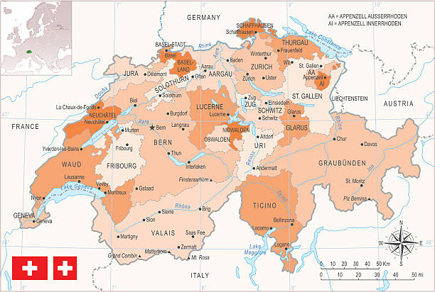швейцария карта - map switzerland cartography mountain stock illustrations