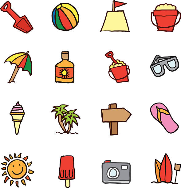 Hand drawn beach icons vector art illustration