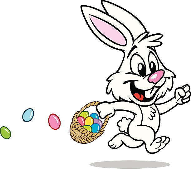 ilustrações, clipart, desenhos animados e ícones de linda coelho da páscoa com cesta - easter rabbit easter bunny cartoon