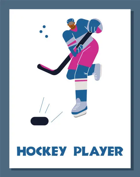 Vector illustration of Banner or card template with hockey player cartoon flat vector illustration.