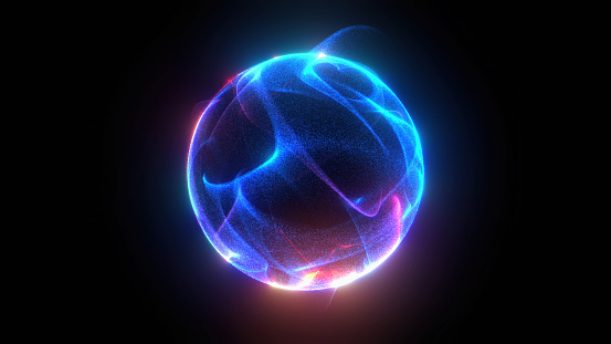 Esfera de energía futurista sobre fondo negro que representa la IA y las tecnologías futuras. Elemento de diseño 3D photo