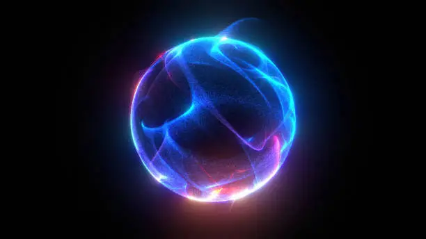Photo of Futuristic energy sphere on black background representing AI and future technologies . 3D design element