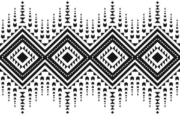 Vector illustration of Aztec pattern black and white  Geometric on the tile carpet pillow case, Tribal vector ornament. Seamless African Moroccan native fabric textile.