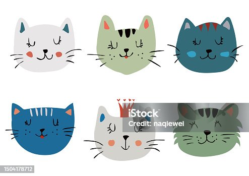 istock Vector set of hand drawing cute cats head face 1504178712