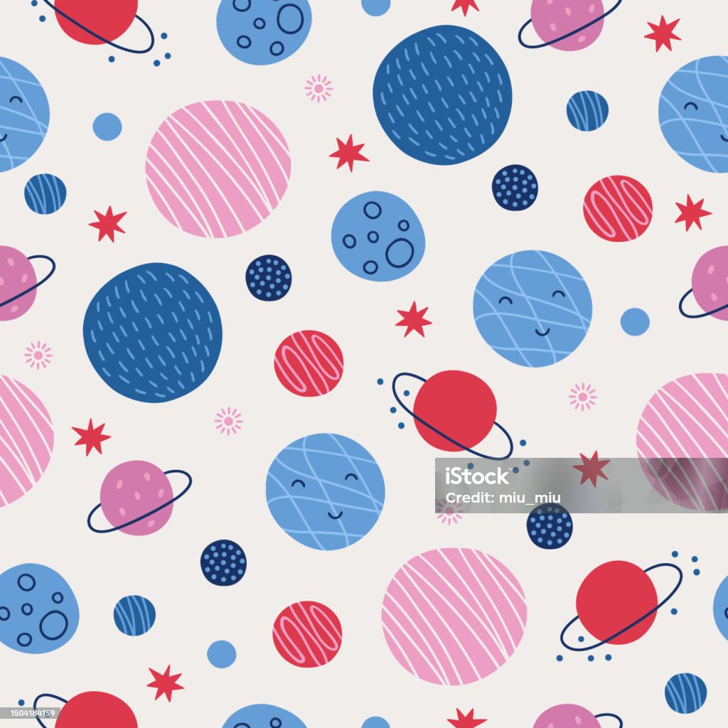 Pink Space Pattern Space Seamless Pattern With Pink Red And Blue Planets Stars Stock ...