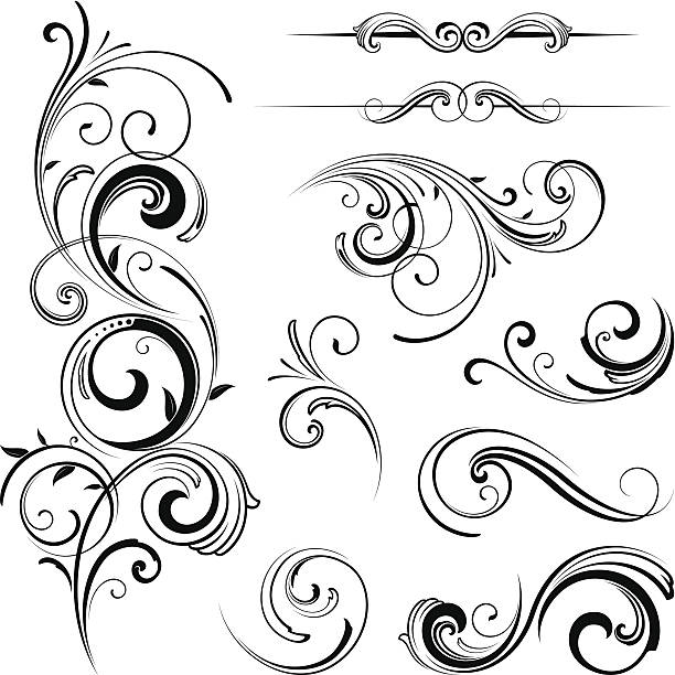 우아하다 swirling 장식문자 - curled up decoration ornate design stock illustrations