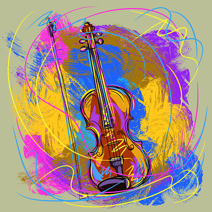 Colorful Violin, all elements are in separate layers and grouped.created as very artistic painterly style. Please visit my portfolio for more options. http://i1136.photobucket.com/albums/n483/Nagendra_art/media-1.jpg?t=1291448607