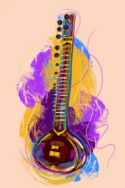 Vector illustration of Colorful Sitar