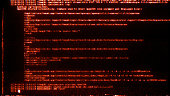 Computer code overlay GUI on black background. Digital noise and glitches design element