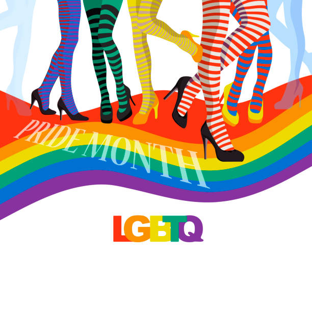 illustrazioni stock, clip art, cartoni animati e icone di tendenza di illustrazioni vettoriali che celebrano pride month.sexy calze ragazze che ballano sull'arcobaleno - rainbow gay pride homosexual homosexual couple