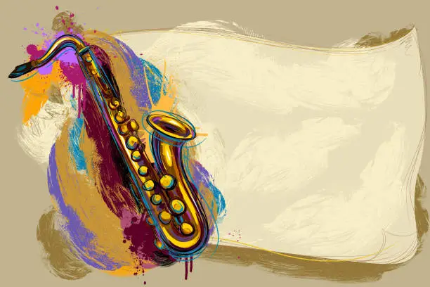 Vector illustration of Colorful saxophone with copy space