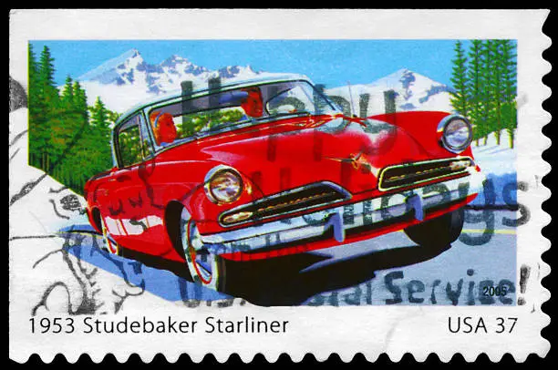 A Stamp printed in USA shows the Studebaker Starliner (1953), Sporty Cars of the 1950s series, circa 2005