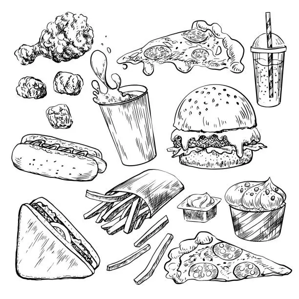 Vector illustration of Set of fast food