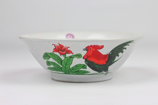 Rooster bowl (Mangkok ayam jago), Legendary most popular design of Indonesian bowl mangkok ayam jago isolated on white background