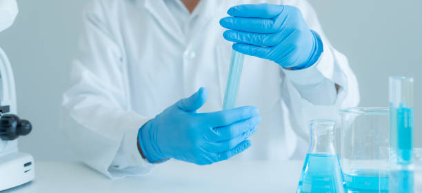 istock Scientist analyze biochemical sample in advanced scientific laboratory. Medical professional check chemical mix microbiological developmental of viral. Biotechnology research in science lab. cosmetic 1504213370