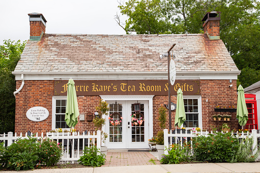 Carmel, NY, USA - June 23, 2023: Exterior of Florrie Kaye's Tea Room, a popular tea room in Putnam County, NY.