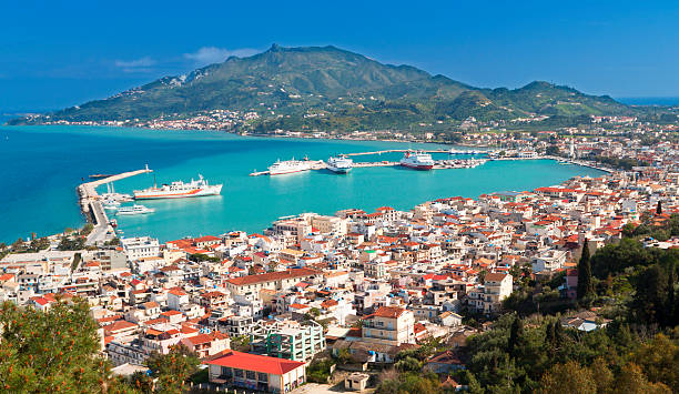 aerial view of zakynthos island in greece - corfu town stockfoto's en -beelden