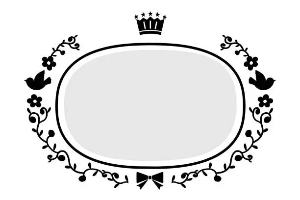 Vector illustration of Plant and crown frame (monochrome) 02