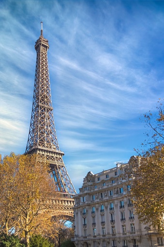 Paris, the Eiffel Tower in autumn, with beautiful buildings