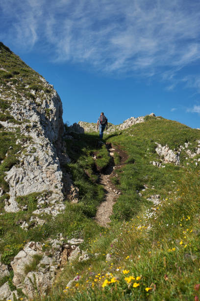 istock man hiking in the mountains with backpack on trails 1504221798