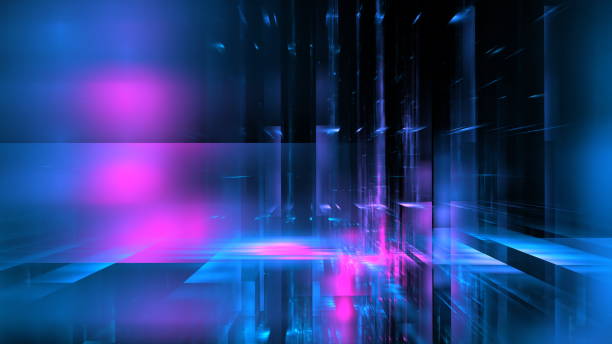 istock New digital technology background, dark neon light, motion blur, fantastical glow. 3d render 1504222075