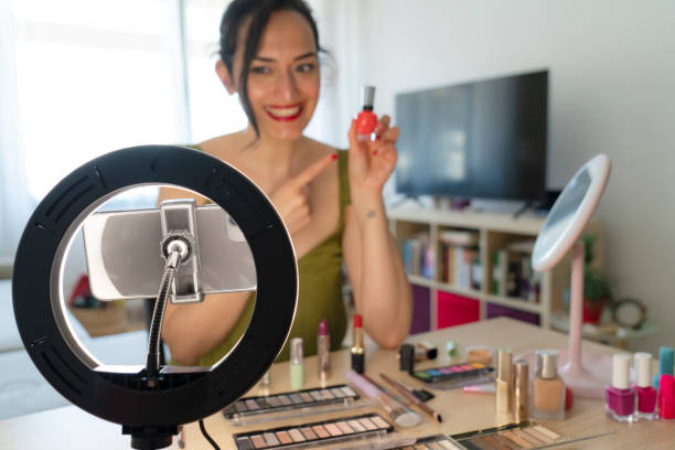 istock Beauty blogger presenting makeup cosmetics in front of camera 1504229227
