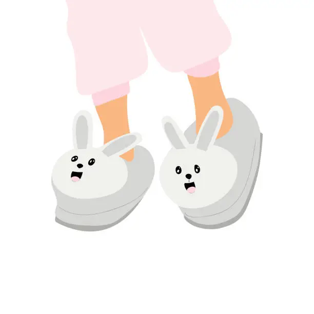 Vector illustration of Kids feet in cute rabbit slippers