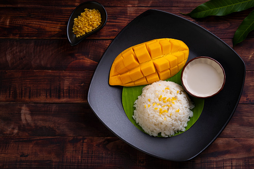 Thai Sweet Sticky Rice with Mango (Thai Dessert),Khao Niew Ma Muang.Top view