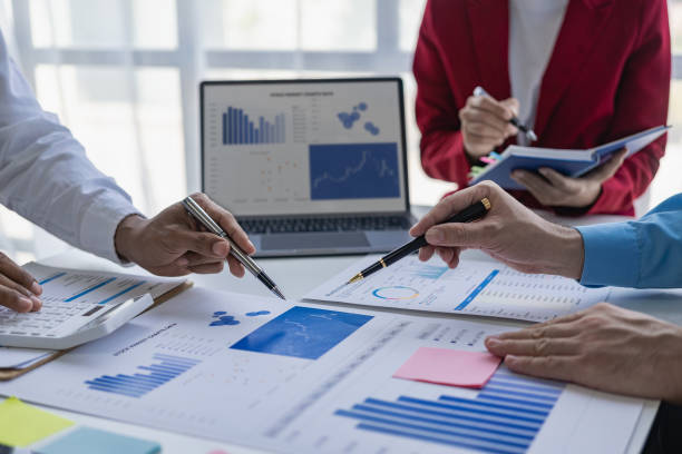 istock Business team meetings for collaborative meetings, discuss analytics, work with financial and project data, business strategy, marketing and export. 1504234961
