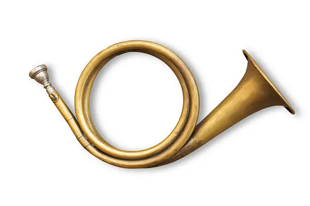 copper hunting horn with clipping path included