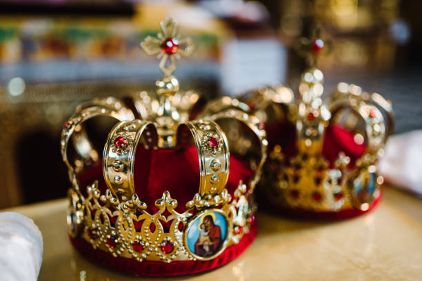 istock Wedding crowns for a marriage ceremony. Closeup. 1504285845