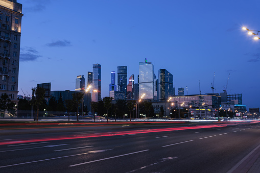 Evening view of the skyscrapers of Moscow City
