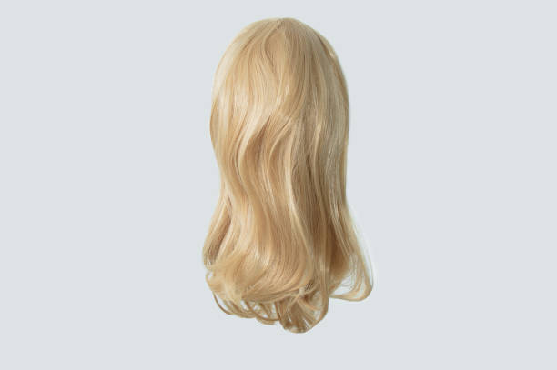Blonde wig. Elongated caret. White background, isolate. Back view.