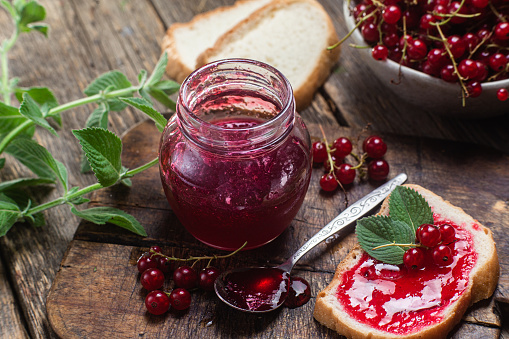 Red currant jam in a jar
